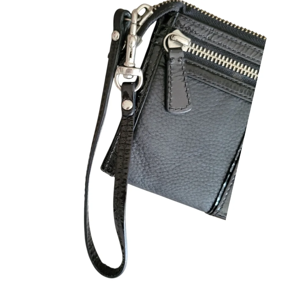 Coach Black Leather Wristlet with Signature Patch